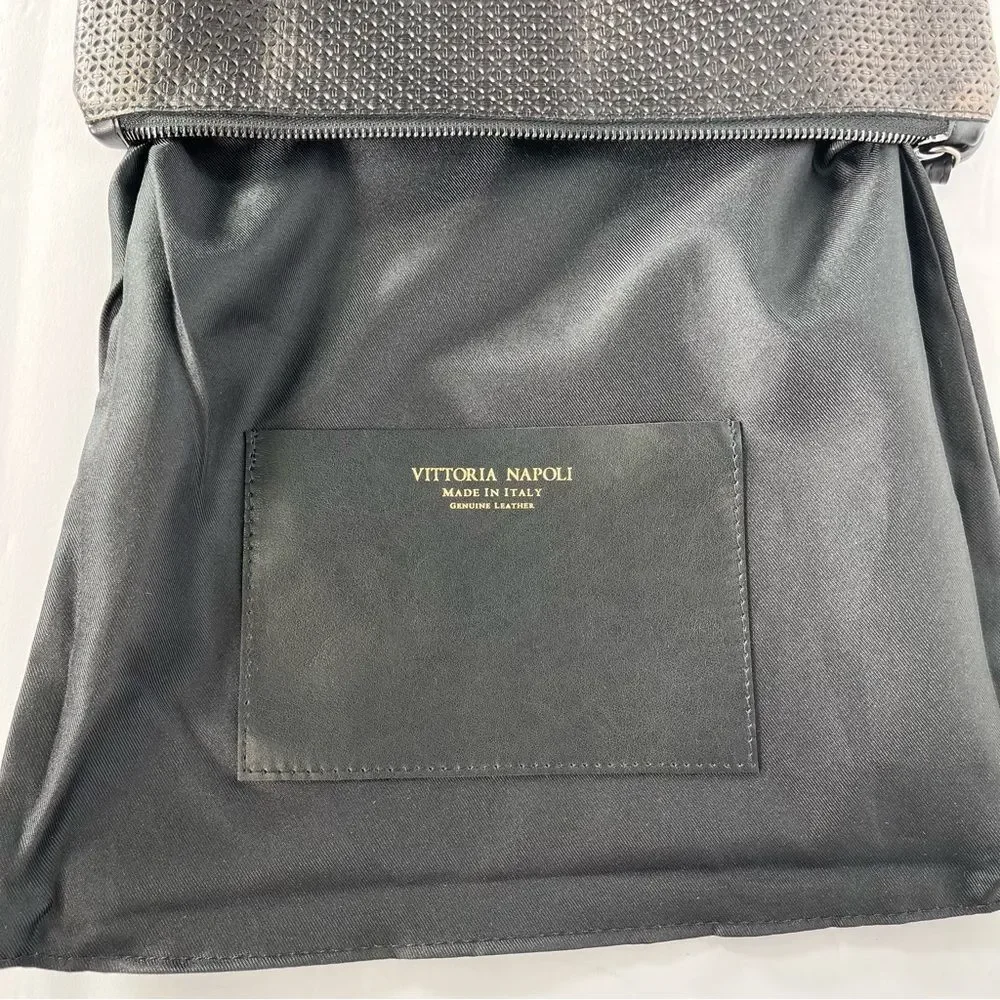 Black Leather Clutch Bronze Italian Wristlet Purse Foldover Bag Vittoria Napoli